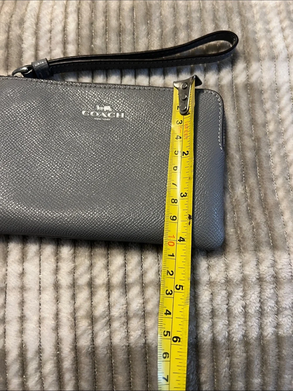 Coach Gray Pebbled Leather Wristlet